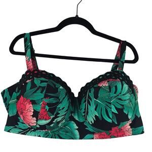 Boutique + Jungle Floral Leaf Fabric Circle Accent Women Bikini Top 3X